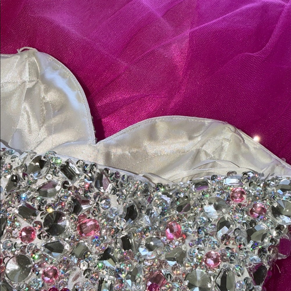 Night Moves Pink Silver Jewel Strapless Prom Dress - Picture 7 of 7